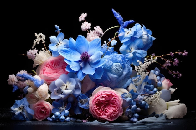 Asortyment kwiatów na niebieski poniedziałek