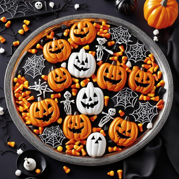 Asortyment pysznych cukierków na Halloween Upiorne smakołyki na słodkie przerażenie