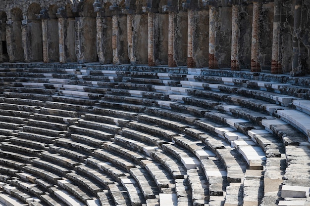 Aspendos Amfiteatr Zbliżenie Wewnątrz W Okresie Letnim Ze Słońcem, Turcja, Serik.