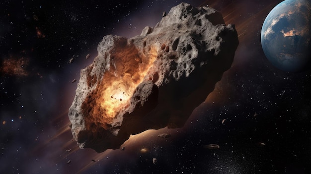 Asteroida lecąca w kosmosie Planety i gwiazdy w kosmosie ukazujące piękno eksploracji kosmosu