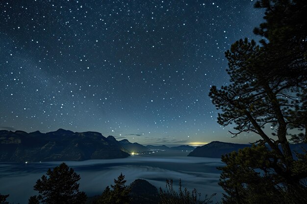 Astrofotografia krajobrazu z gwiazdami nad malowniczymi widokami