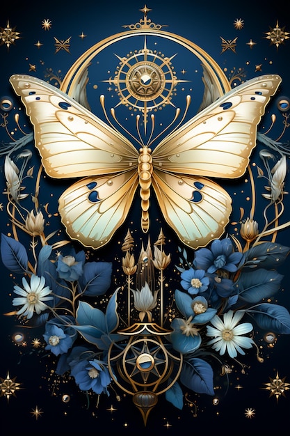 astrologiczny symbol zodiaku tło karty tarota gwiazda księżyc motyl wszechświat astrologia AI wygenerowany