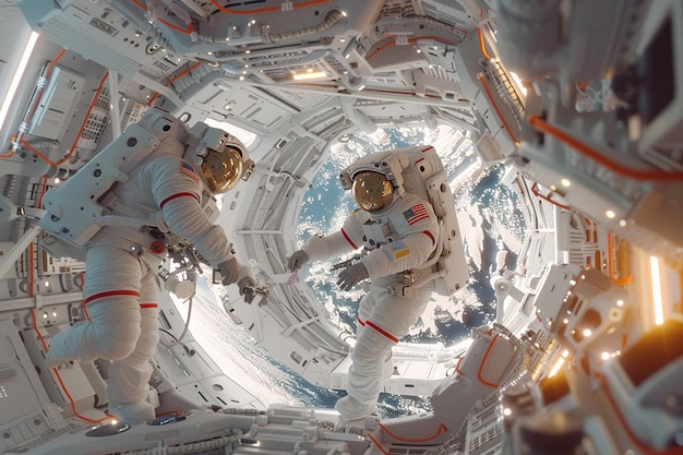 Astronauci prowadzący eksperymenty w zmniejszonym ciężarze