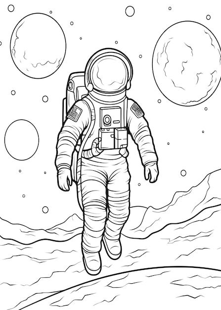 Astronaut Coloring Page for Kids Cute Astronaut Line Art Coloring page Astronaut Outline Illustration For Kids Coloring Page Children Coloring Page Astronaut Coloring Book AI Generative (Książka do malowania dla astronautów dla dzieci)