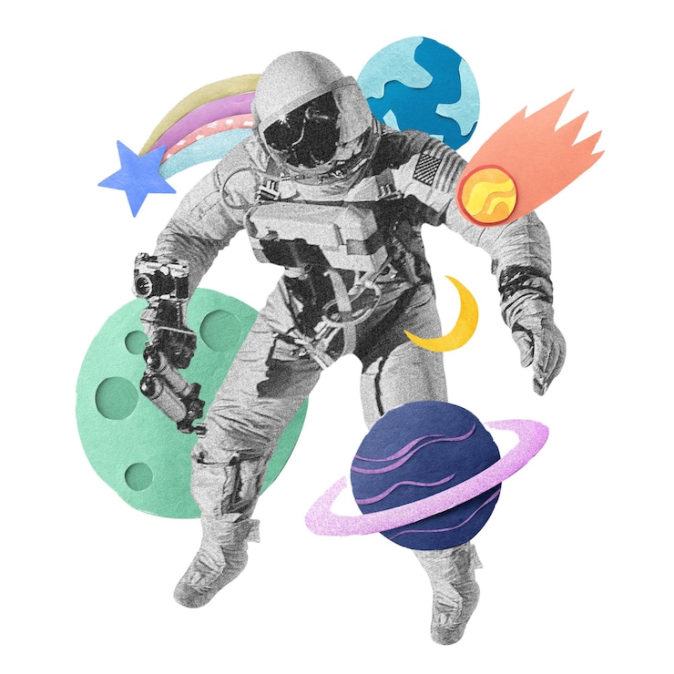 Zdjęcie astronaut png kosmiczny estetyczny kolaż sztuki przezroczysty tło