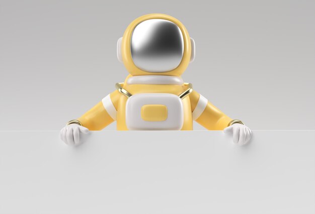 Astronauta 3d Render Trzyma Bia?y Baner Na Bia?ym Tle.