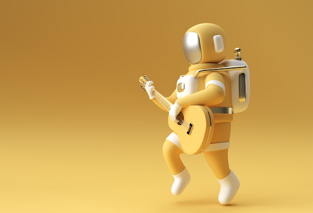 Astronauta 3D renderowania w grze na gitarze Projektowanie ilustracji 3d.