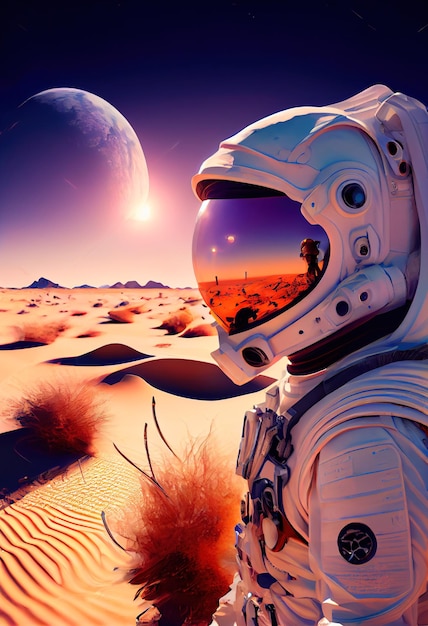 Astronauta badający obcą planetę Astronauta hightech z przyszłości