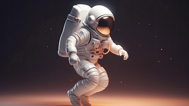 Astronauta biegnie do przodu w przestrzeni naukowej w stylu 3D z Generative AI Tech