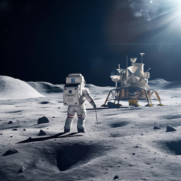 Astronauta chodzący po Księżycu, tapeta kosmiczna, sztuczna inteligencja, sztuka generowana