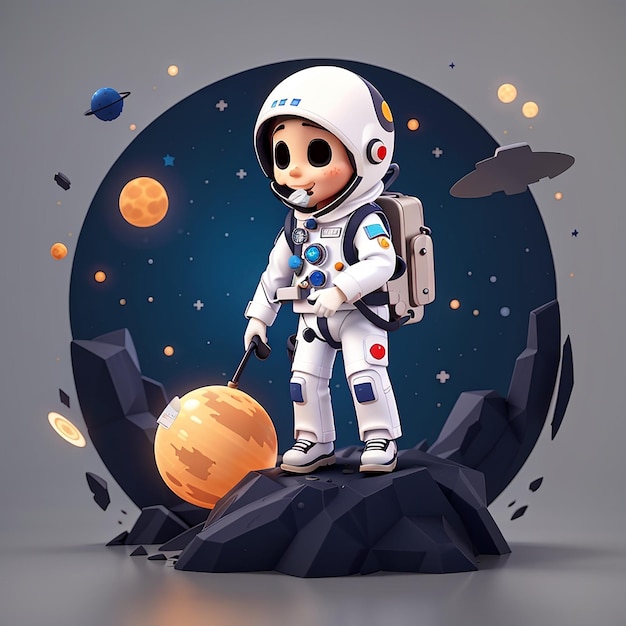 Astronauta Grim Reaper z planetą kreskówka ikonka wektorowa ilustracja nauka wakacje odizolowane