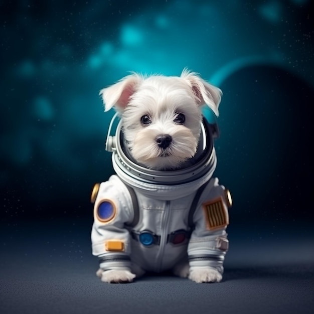 Astronauta hełm przestrzeni kosmicznej szczeniak pies zdjęcia sztuczna inteligencja generowana sztuka