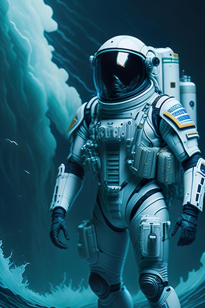 Astronauta idący po nieodkrytej planecie Generatywna sztuczna inteligencja