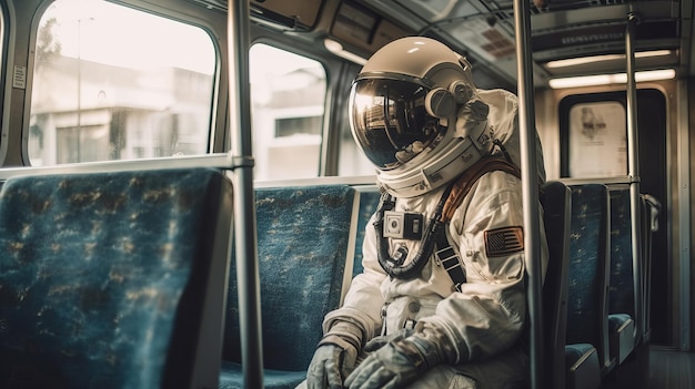 Astronauta kosmonauta jedzie autobusem Generative AI