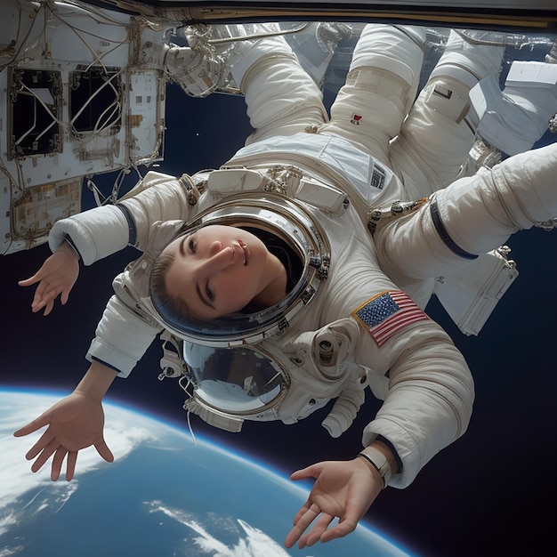 Astronauta latający nad księżycem Ai generative HD 8K tapeta Stock Photographic Image