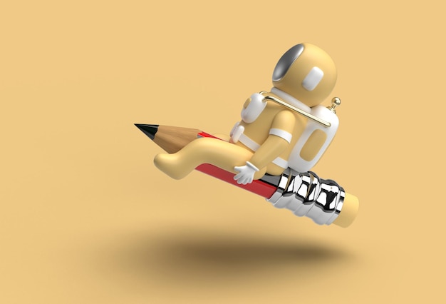 Astronauta latający z ołówkiem Narzędzie do tworzenia ścieżki przycinania Zawarte w formacie JPEG Łatwe do skomponowania
