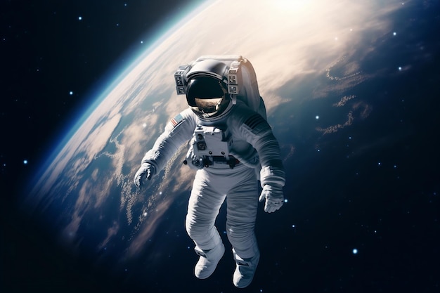 Astronauta leci nad ziemią w kosmosie Generative ai