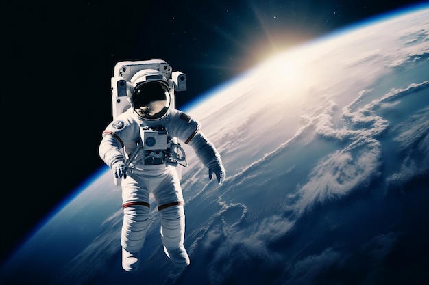 Astronauta leci nad ziemią w kosmosie Generative ai