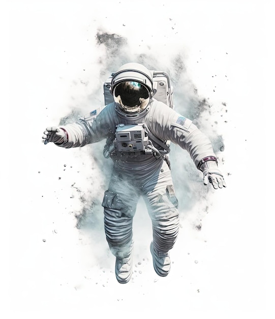 Zdjęcie astronauta leci w kosmosie na białym tle