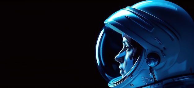Astronauta lub astronauta kask zbliżenie widok z bokuFuturystyczna nowoczesna ilustracja Innowacyjne technologie Generative ai