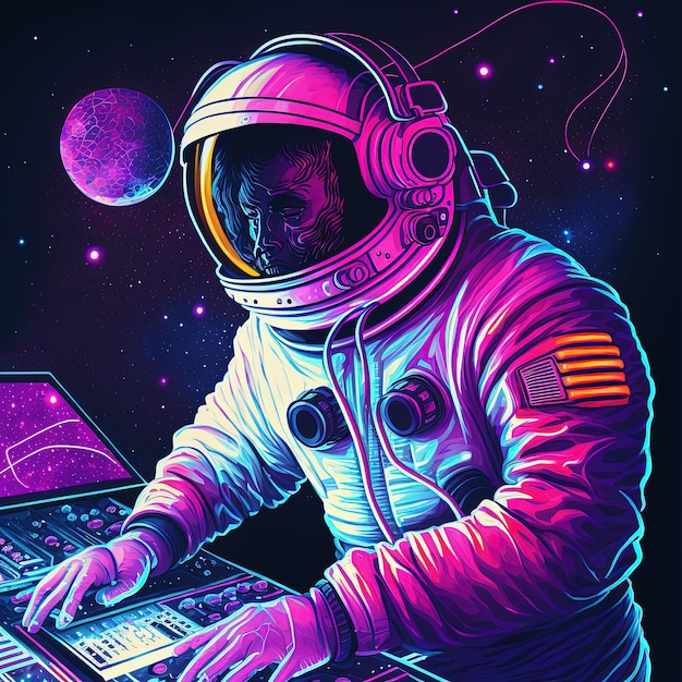 Astronauta małpa dj w skafandrze kosmicznym Generative AI