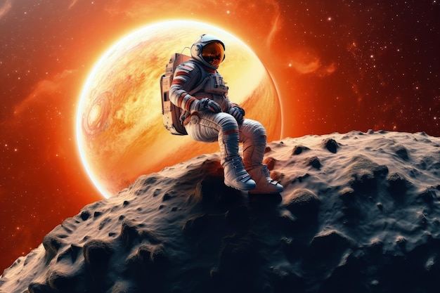 Astronauta na Księżycu sci-fi koncepcja ilustracja cyfrowa Generatywna sztuczna inteligencja