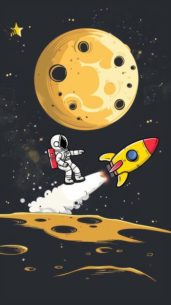 Astronauta na Księżycu z rakietą