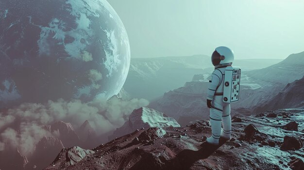 Astronauta na powierzchni obcej planety