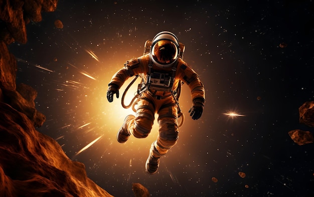 Astronauta pływający nad księżycem ilustracja 3D