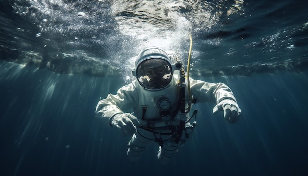 Astronauta pływający pod wodą w oceanie podczas sesji treningowej