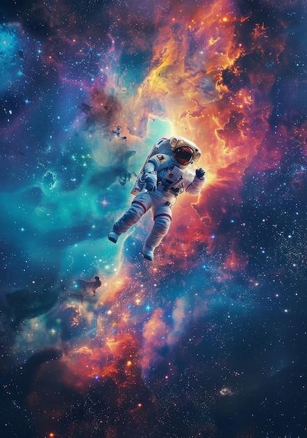 Astronauta pływający w rozległości kosmosu