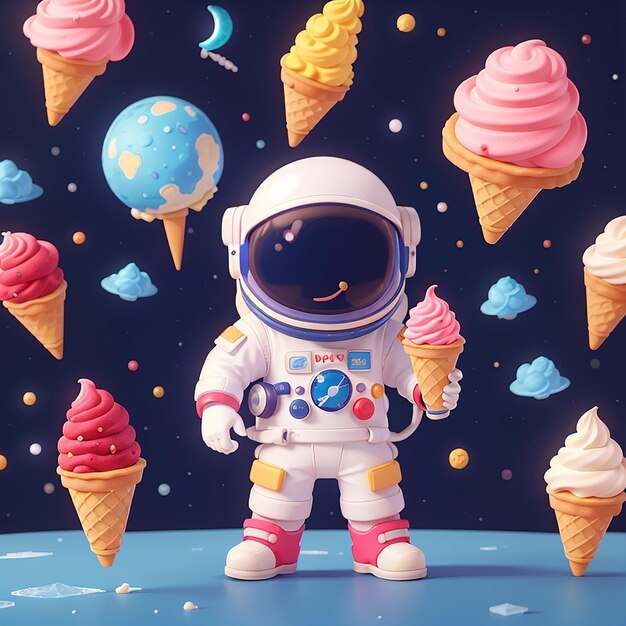 Zdjęcie astronauta pływający z lodem wektorowy ikonka kreskówki ilustracja nauka koncepcja ikony żywności izolowany premium wektorowy płaski styl kreskówki