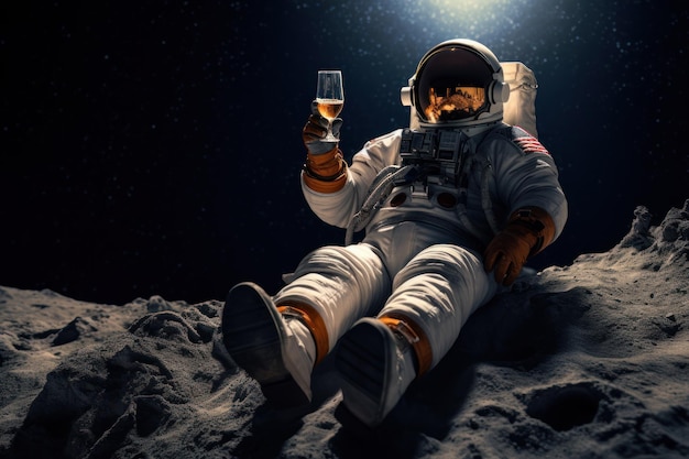 Astronauta siedzący na Księżycu i pijący piwo w Generative AI