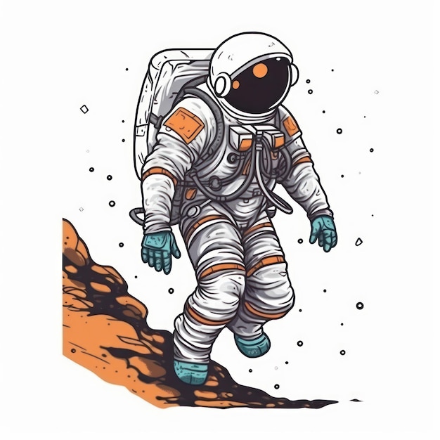 Astronauta spacerujący po planecie Ilustracja kreskówka