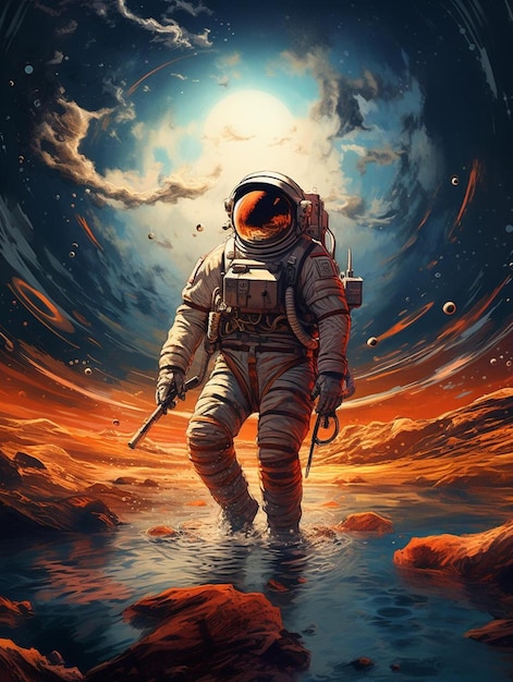 astronauta spacerujący po wodzie