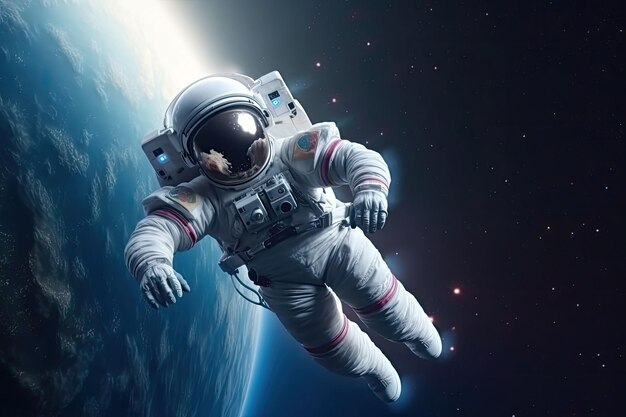 Astronauta spaceruje w kosmosie Spaceman unosi się w kosmosie Generacyjna sztuczna inteligencja