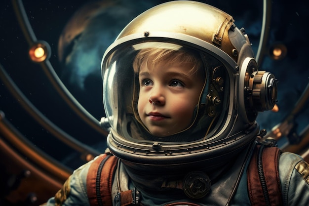 Astronauta statek kosmiczny dziecko chłopiec lot niebieski Generate Ai