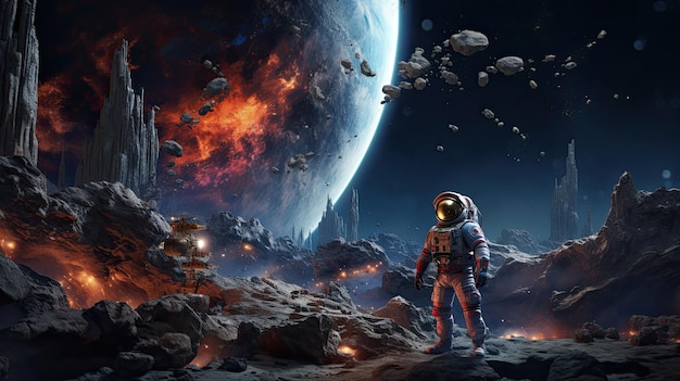 Astronauta stojący na księżycowym krajobrazie