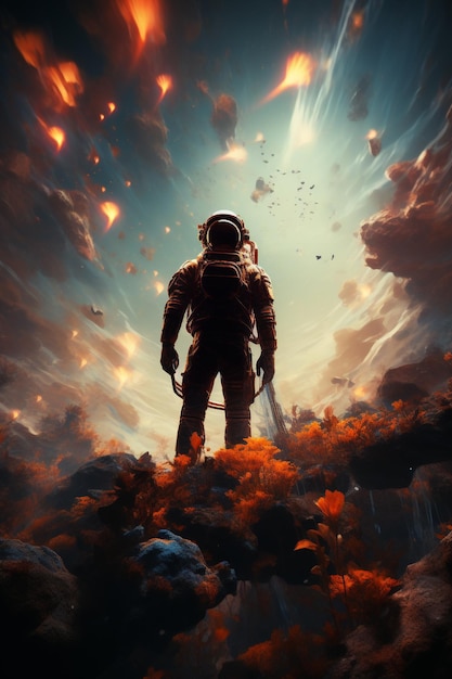 Astronauta unosi się w przestrzeni kosmicznej