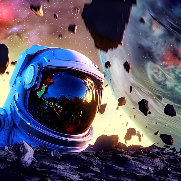 Astronauta unoszący się w kosmicznej grafice koncepcyjnej