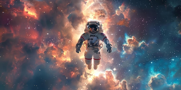 Astronauta w garniturze kosmicznym pływający w rozległości kosmosu