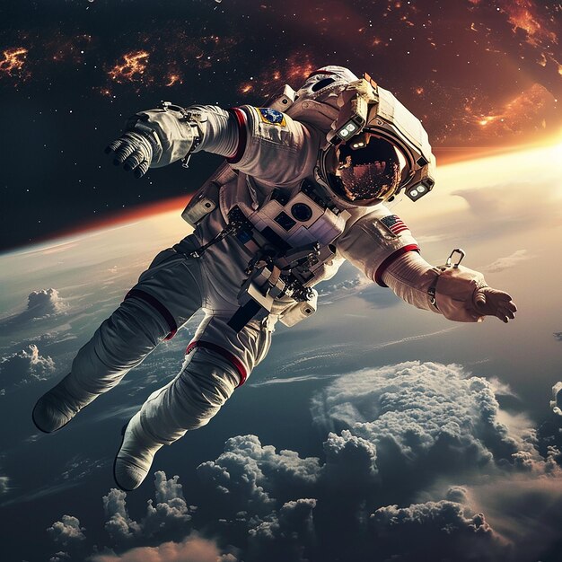 Astronauta w garniturze kosmicznym z słowami "astronauta" na dole.