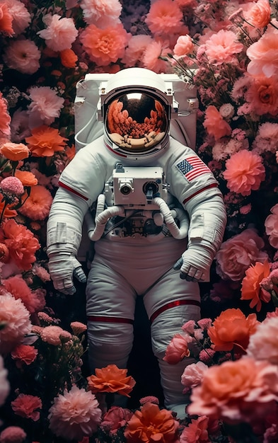 Astronauta w klombie z dużą dziurą pośrodku.