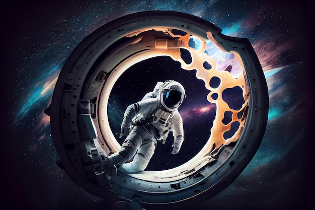 Astronauta w kosmicznej dziurze Realistyczna ilustracja Generatywna ai