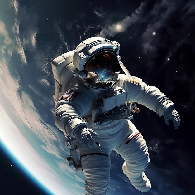 Astronauta w kosmosie astronauta obracający się wokół księżyca renderowania 3d