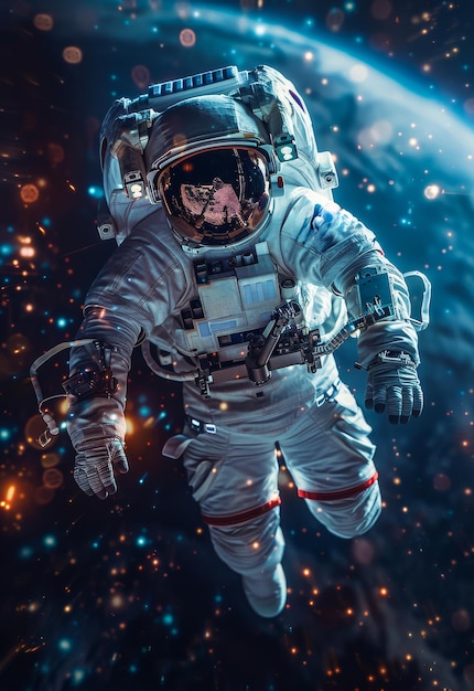 Astronauta w kosmosie na tle planety Ziemi