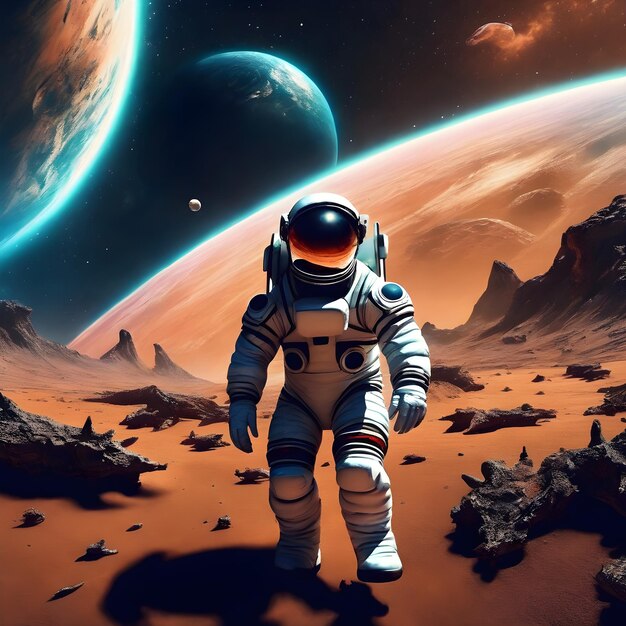 Astronauta w kosmosie Science fiction 3D rendering ai generative