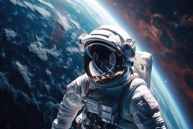 Astronauta w kosmosie z planetą ziemią w tle