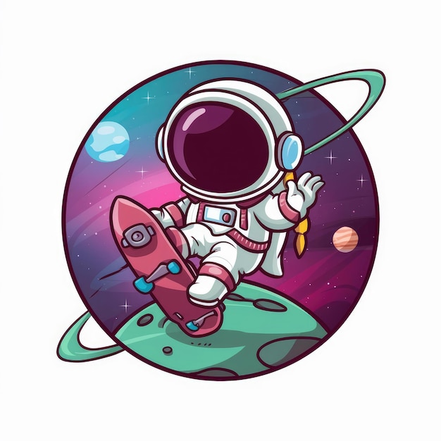 astronauta w kosmosie z rakietą na tle