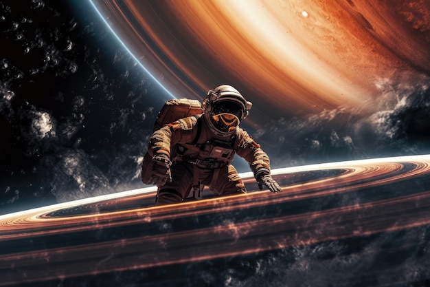 Astronauta w przestrzeni kosmicznej badający inne światy